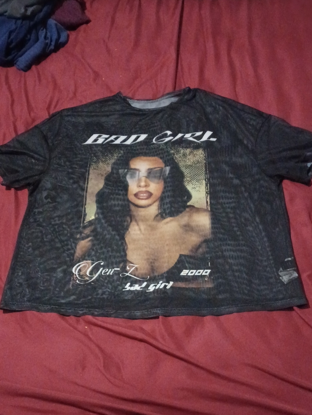 SHEIN Curve Black 'Bad Girl' Sheer Graphic Cropped Top Size 1XL